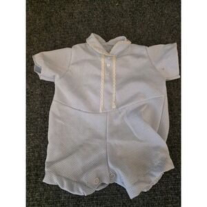 Fawn Togs Romper Infant Boys Newborn Blue Dot‎ Lace Collar Bubble One Piece